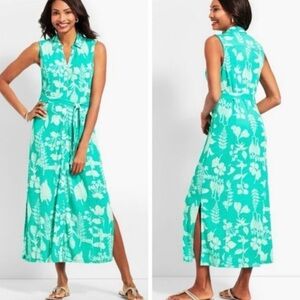 Talbots summer Turquoise Floral Sleeveless Maxi Dress